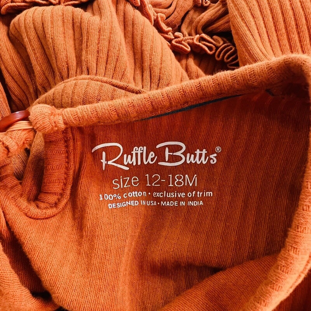 Ruffle Butts Knit Long Sleeve Flutter Bubble Romper Ribbed Rust Orange 12-18 M - Picture 5 of 6